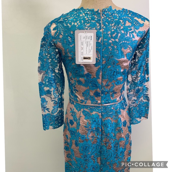JS COLLECTIONS EMBROIDERED MESH LONG SLEEVE TURQUOISE LACE BRAND NEW W TAG DRESS - Picture 6 of 6